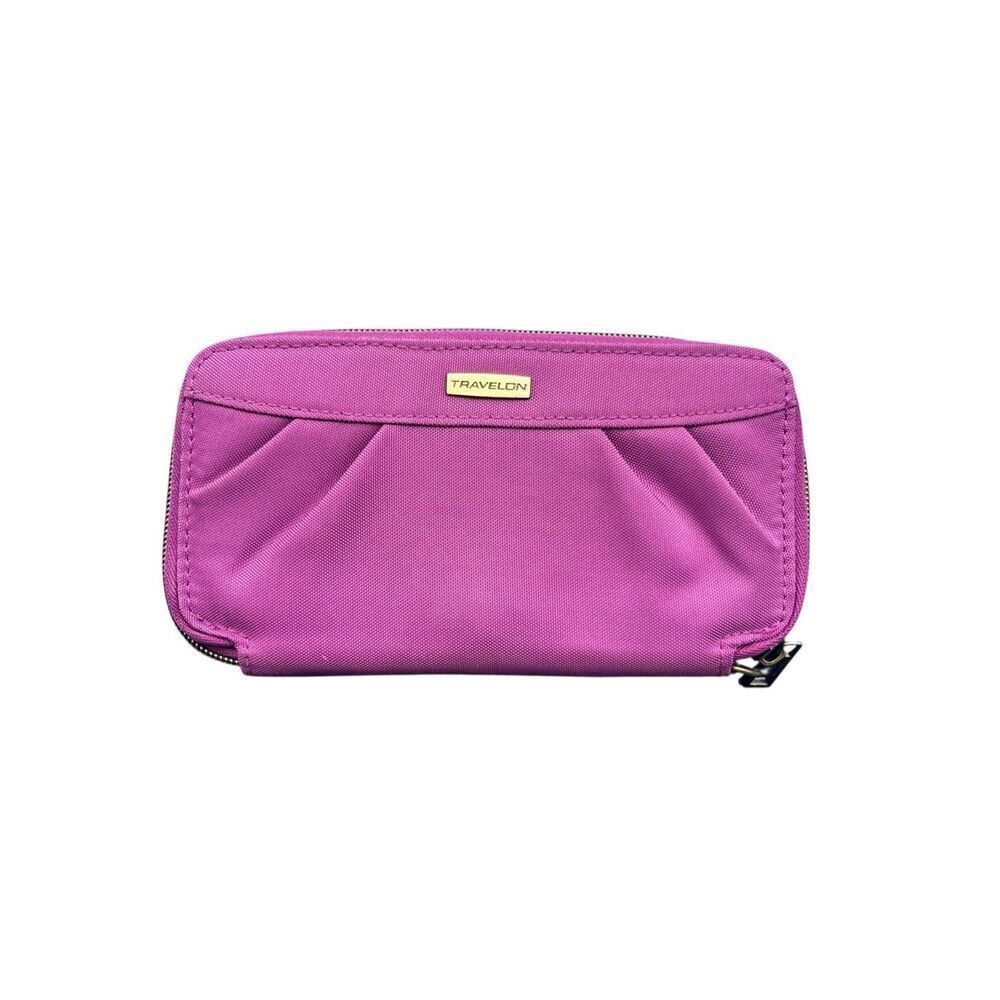 TRAVELON Clutch Zip Around Wallet Rose RFID Blocking  Plum Purple Interior